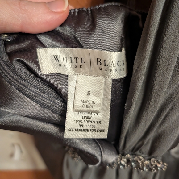 White House Black Market Charcoal Grey Backless Dress - 100% Silk - Picture 6 of 7